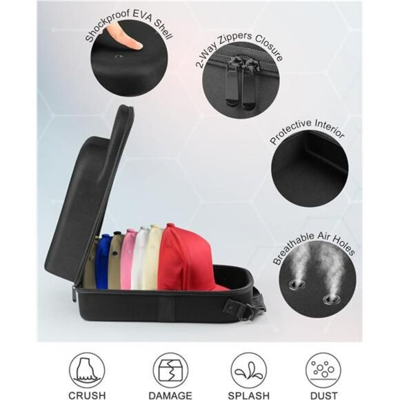 Hard Hat Travel Case Set Baseball Cap Storage Holder with Strap for 10 Hats - Picture 3 of 7